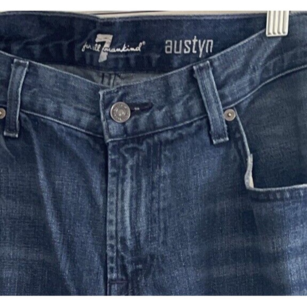 7 For All Mankind Austyn Relaxed Straight Mens Jeans Size 33X34 Dark Blue Zip - Picture 2 of 7